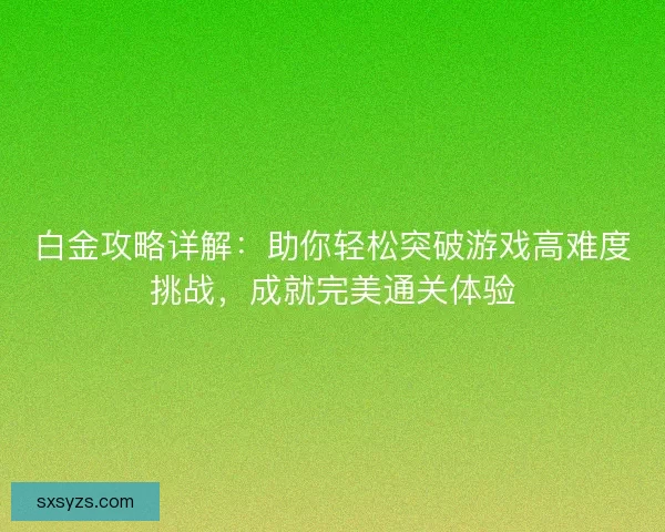 白金攻略详解:助你轻松突破游戏高难度挑战,成就完美通关体验 白金攻略详解:助你轻松突破游戏高难度挑战,成就完美通关体验
